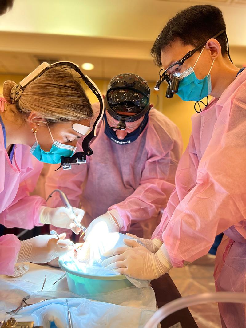 Implantology residents performing surgery on a patient